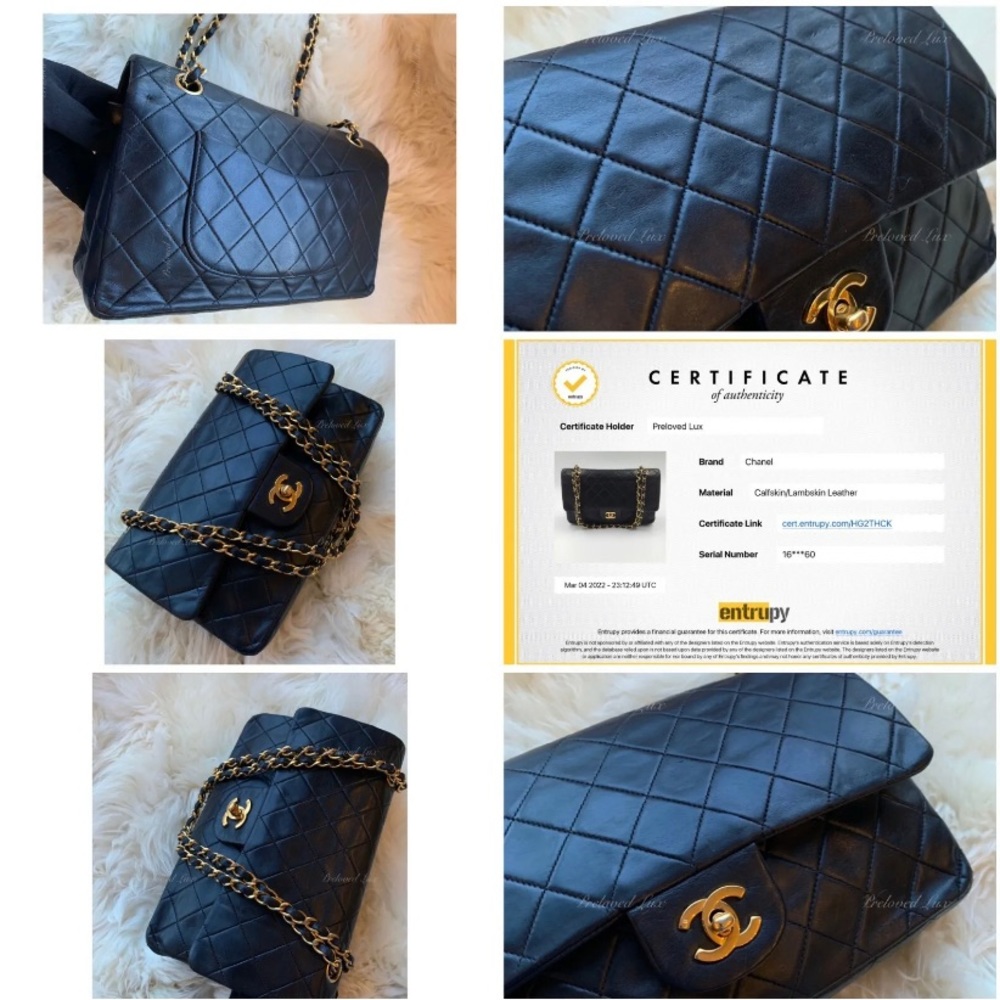 Authentic CHANEL Lambskin Double Chain Double Medium Flap Bag black/gold - Picture 13 of 13